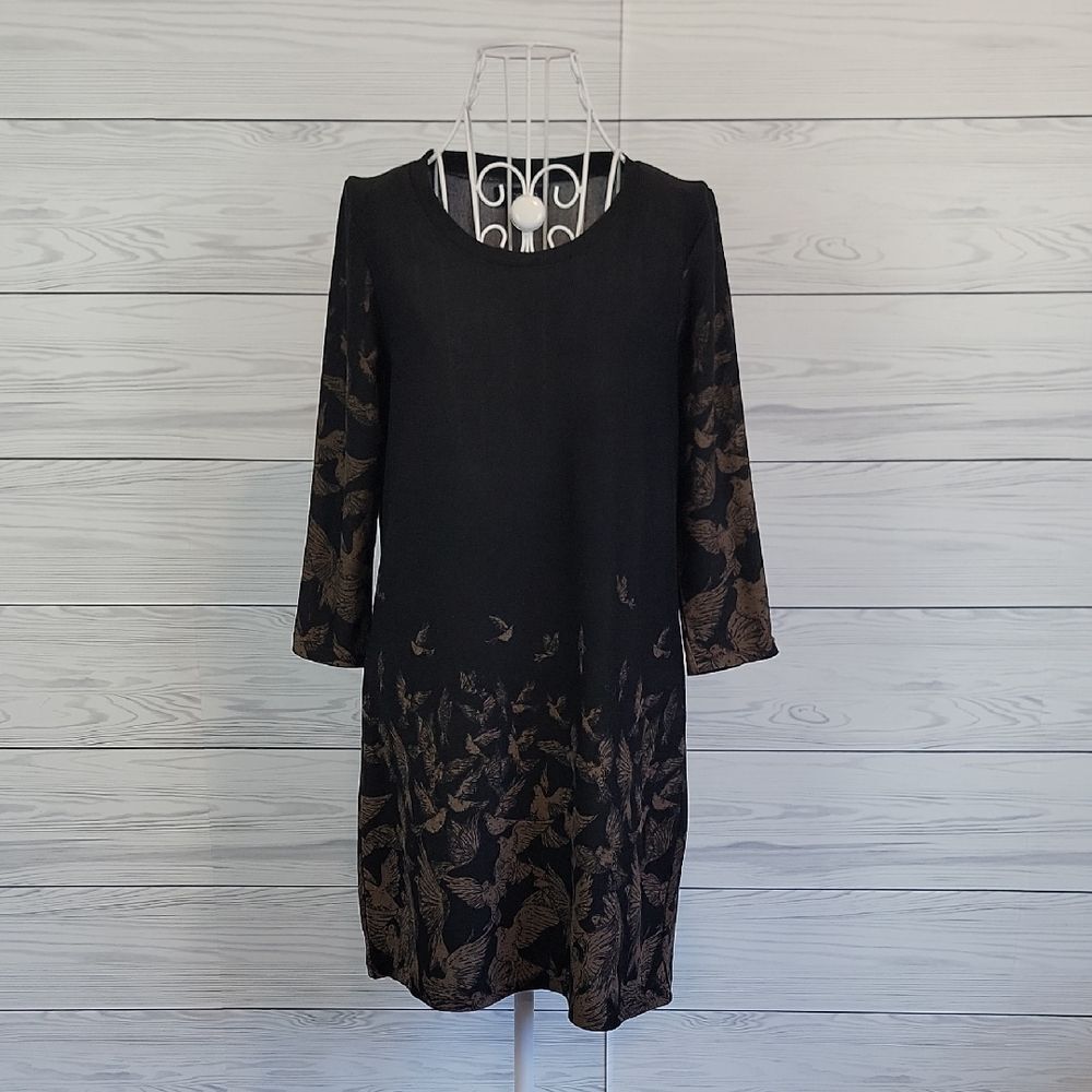 Papillion Elegant Black and Brown Women's Sweater Dress Size M